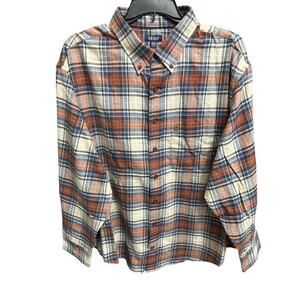 IZOD Stratton Flannel 2XL Shirt Men Ginger Bread Brown Beige Blue Plaid Wicking